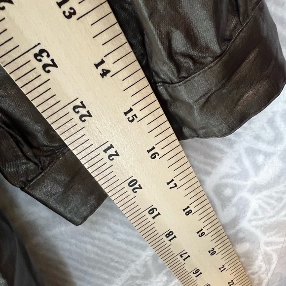 CHICOS WAXXED LINEN COPPER JACKET BLAZER SHORT SLEEVE TOO CUTE EUC SIZE 1 M - Picture 14 of 16